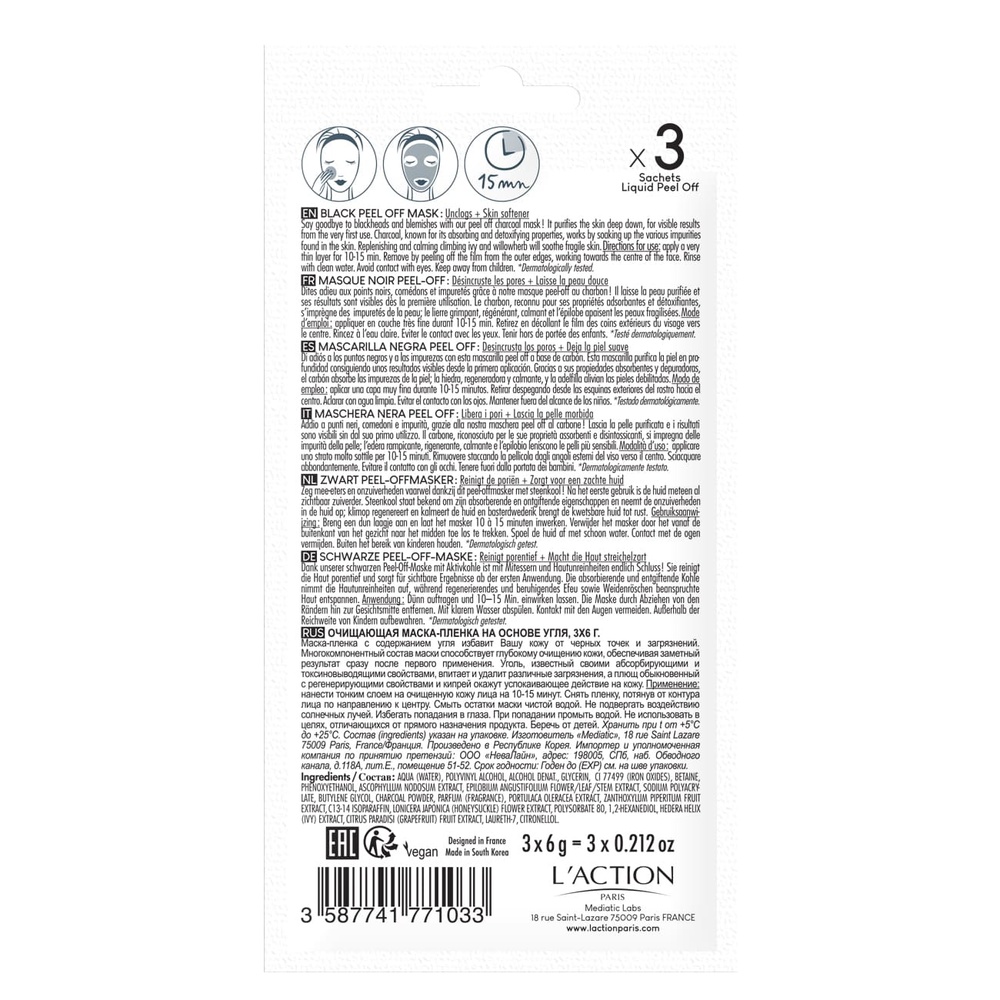L'Action Paris Masque Noir Peel-Off Masque crème peel-off