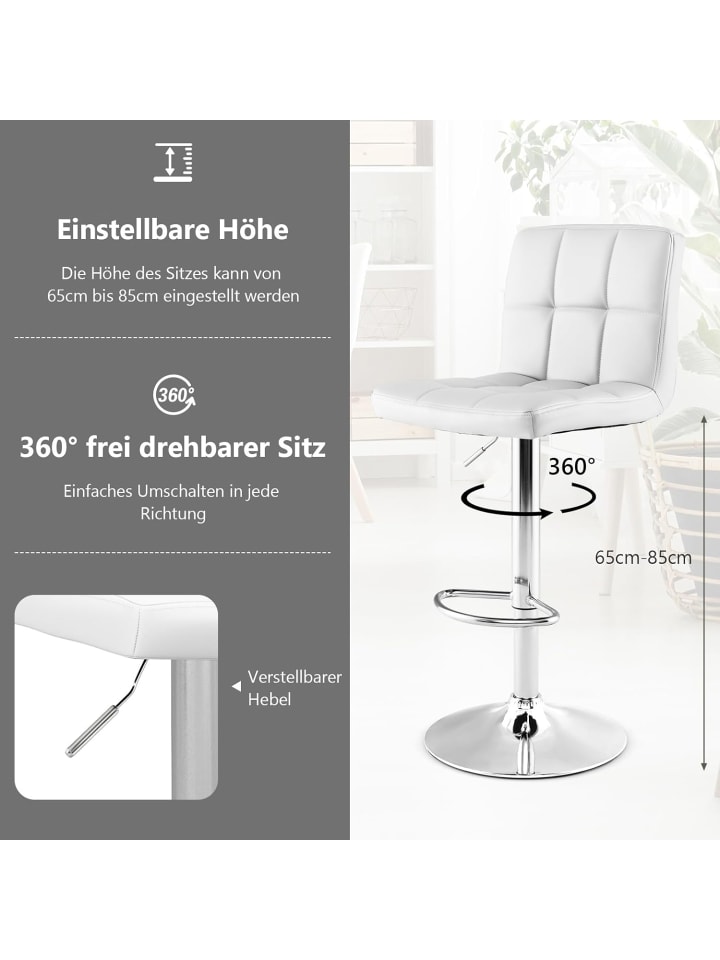 COSTWAY 2 tlg. Barhocker drehbar höhenverstellbar in Weiß günstig kaufen onesize