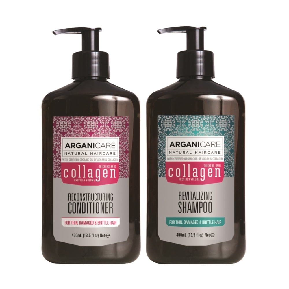 Arganicare Duo Volume au Collagène cheveux fins, dévitalisés, sans volume Shampooing  et après shampooing