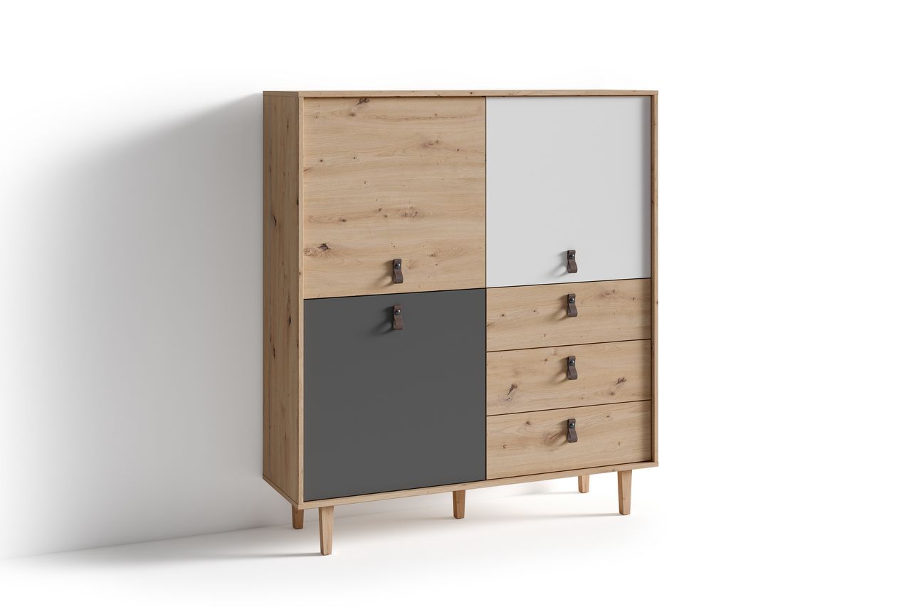 byLiving BILL Highboard, Breite 120 cm, Eiche-Optik, matt weiß anthrazit