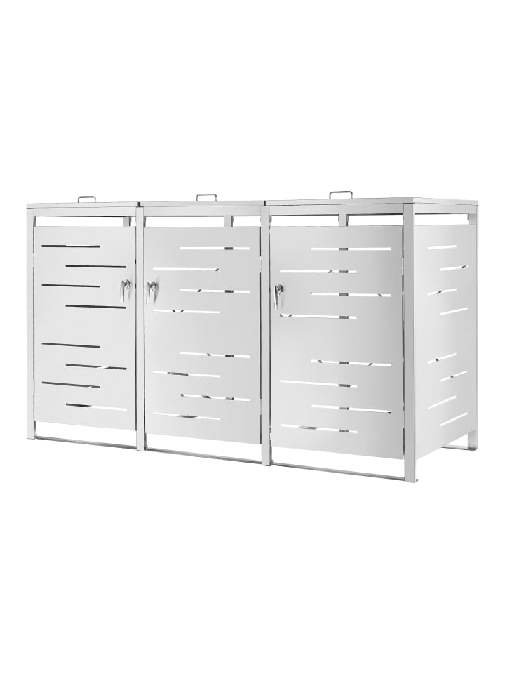 en.casa Mülltonnen Box Fahrenwalde für 3 Tonnen in Silber (B)196cm günstig kaufen onesize