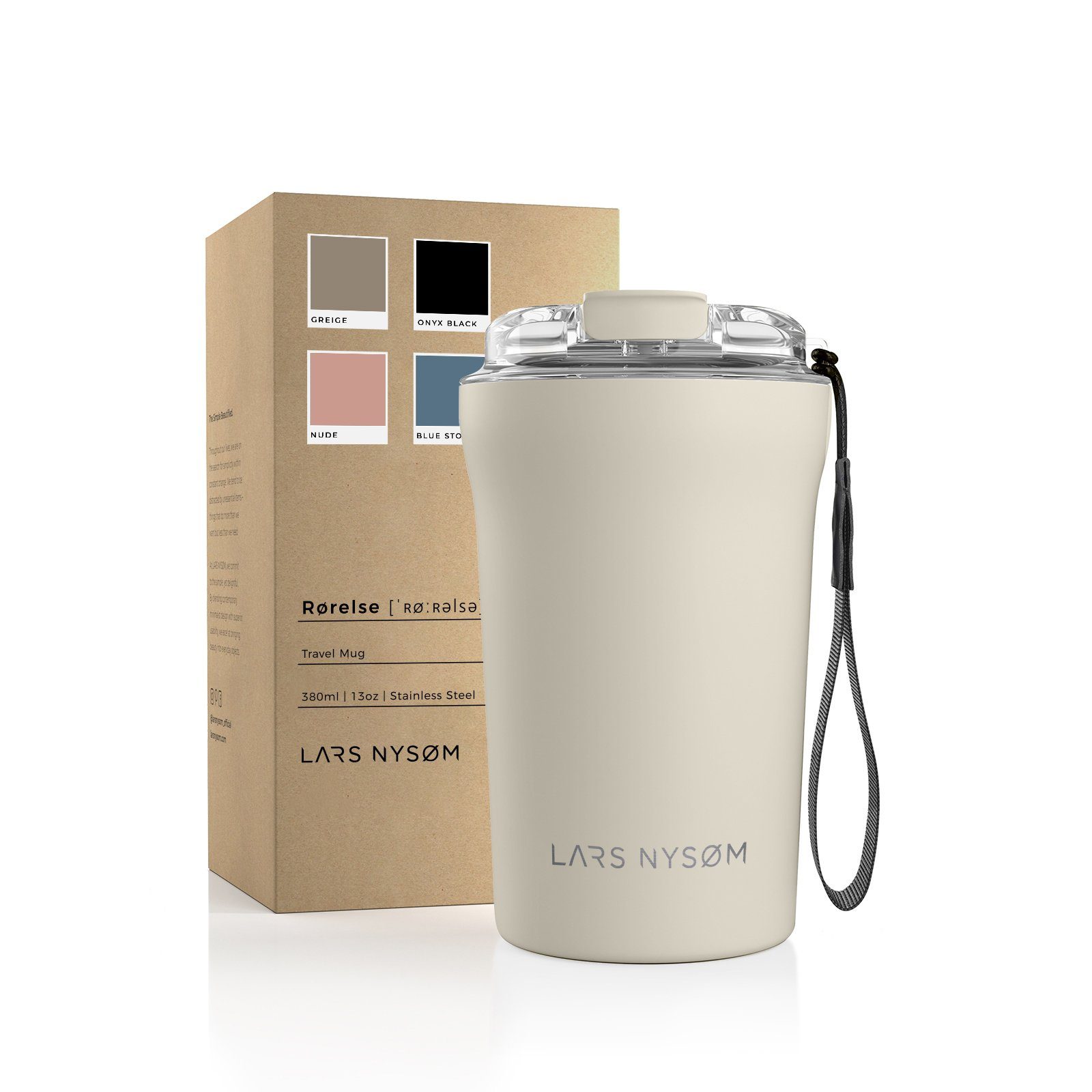 LARS NYSØM Thermobecher Rørelse, 18/8 Edelstahl, Auslaufsicherer Travel-Mug für Kaffee und Tee unterwegs 380ml 500ml