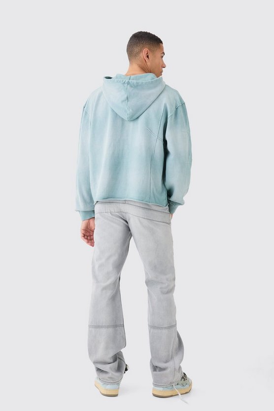 Kastiger gesteppter Oversize Hoodie mit rohem Saum