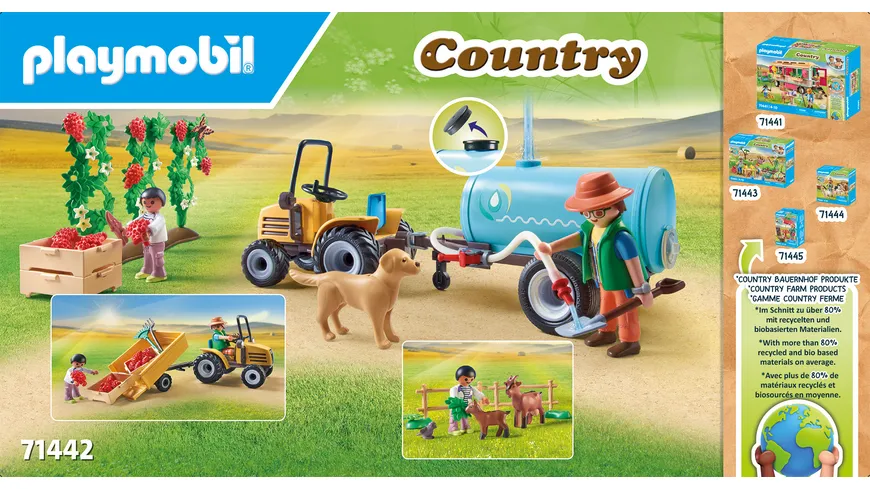 PLAYMOBIL 71442 - Country - Traktor mit Anhänger und Wassertank