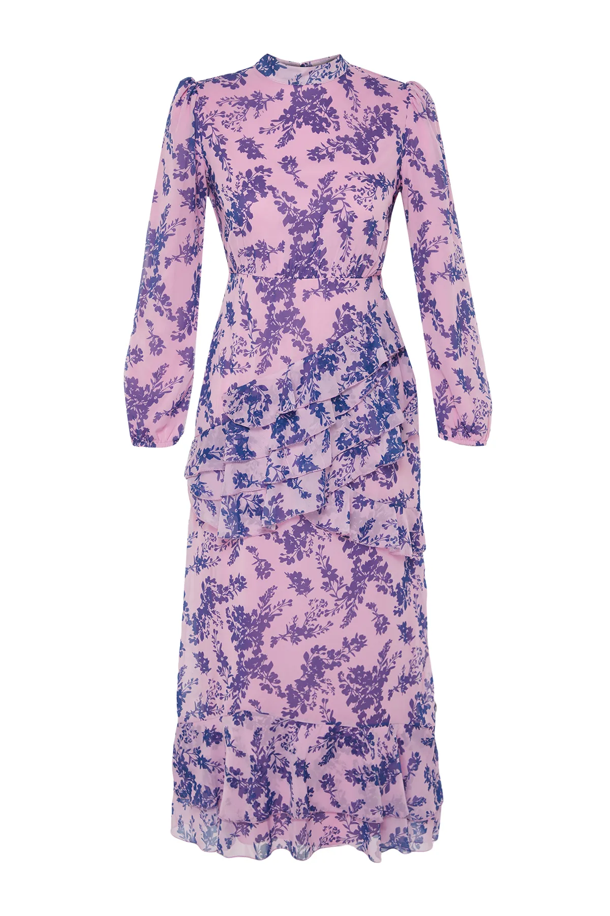 Trendyol Modest  Lilafarbener Blumenrock, gerüschtes, gefüttertes Kleid aus gewebtem Chiffon TCTSS23EB00160