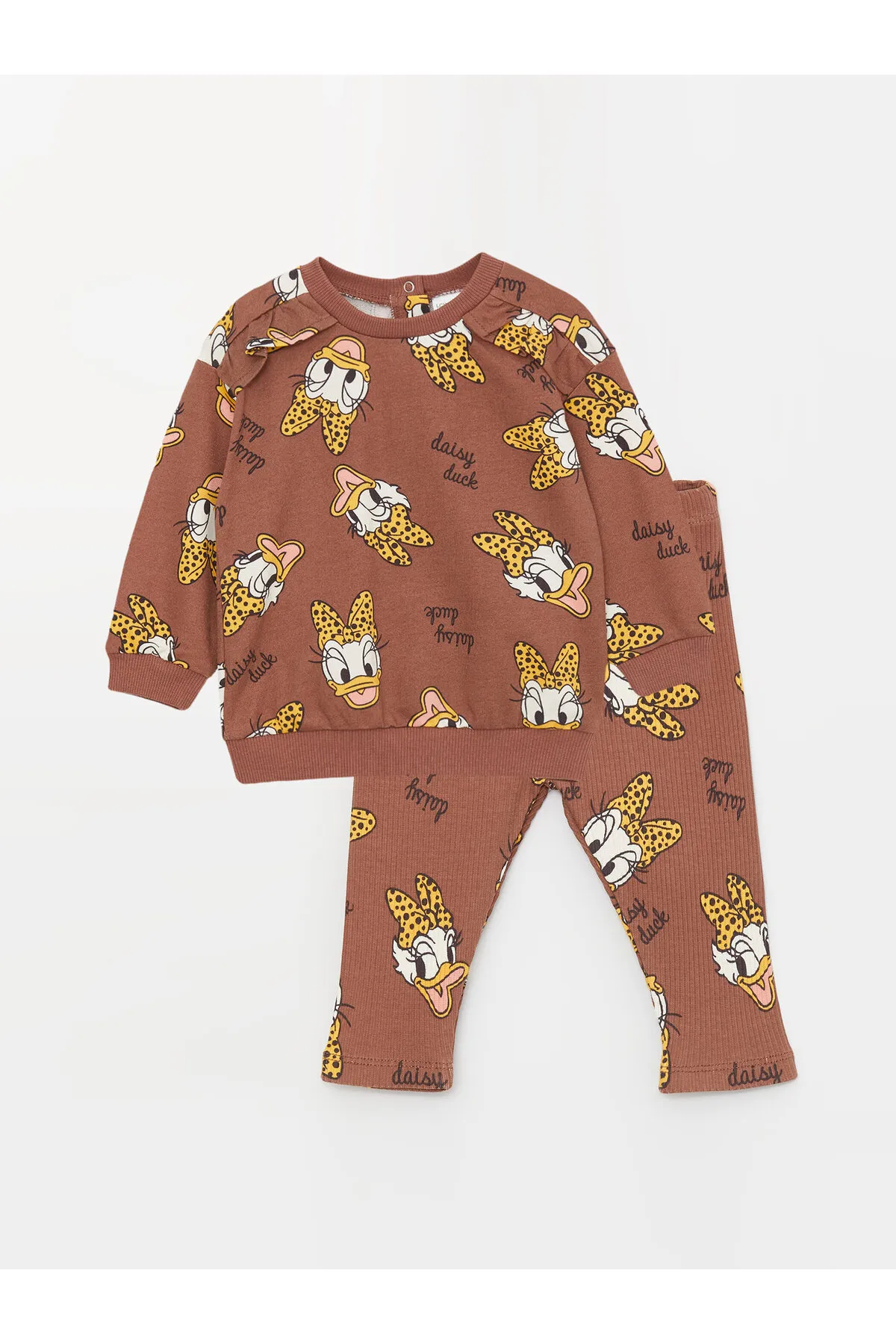 LC Waikiki  2-teiliges Set aus langärmligem Baby-Sweatshirt und Leggings mit Rundhalsausschnitt und Daisy Duck-Aufdruck