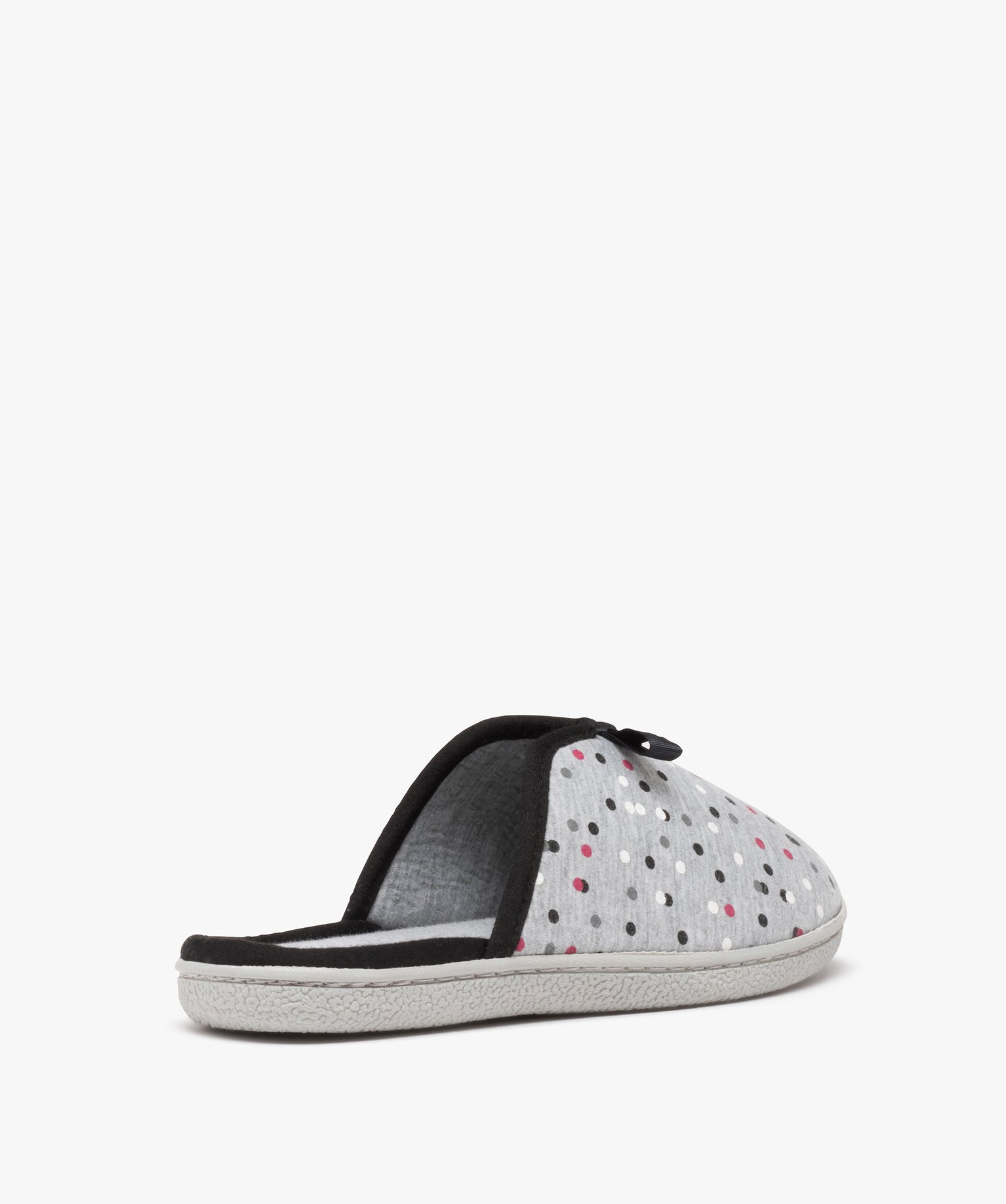 Chaussons femme mules plates en jersey à pois gris | GEMO