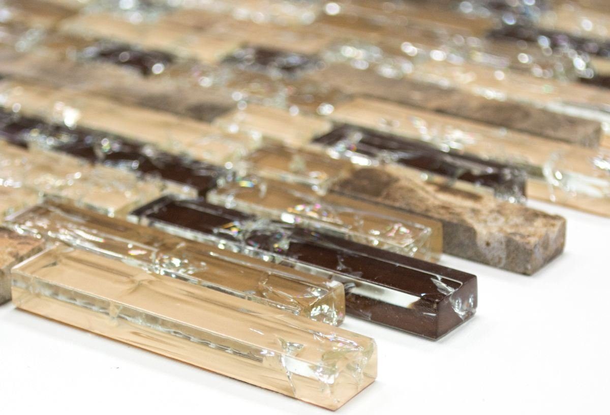 Mosani Mosaikfliesen Glasmosaik Naturstein Mosaik dunkelbeige glänzend / 10 Matten