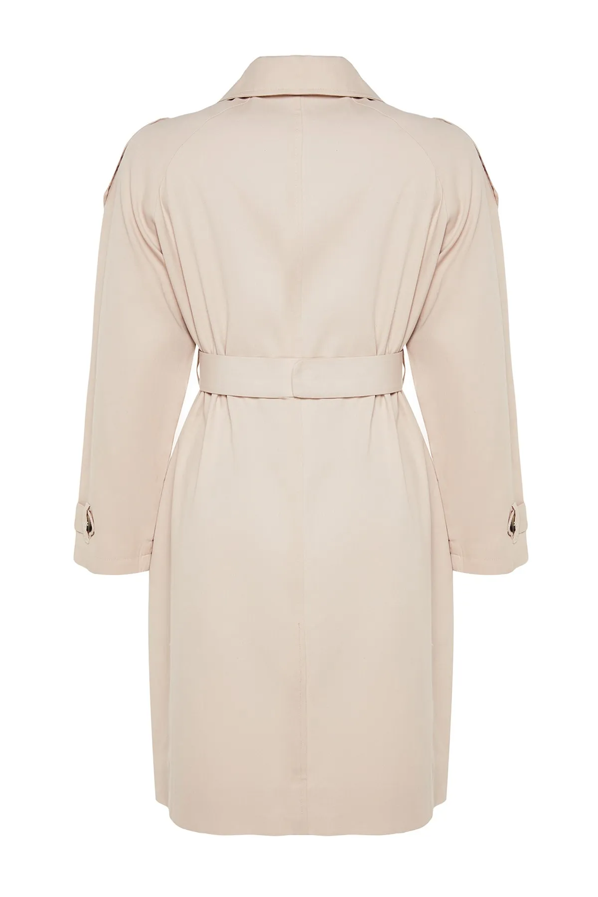 Trendyol Curve  Beigefarbener Gabardine-Trenchcoat mit Taillengürtel TBBAW24BM00002