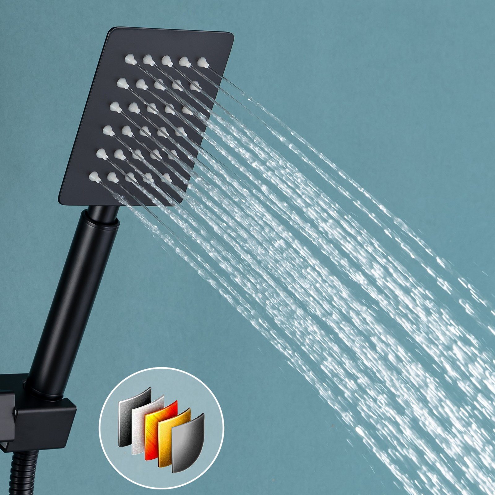 Auralum Brausegarnitur Duschsystem Duschstange mit Regendusche höhenverstellbar Duschset, Schwarz, Duschsäule, mit Handbrause