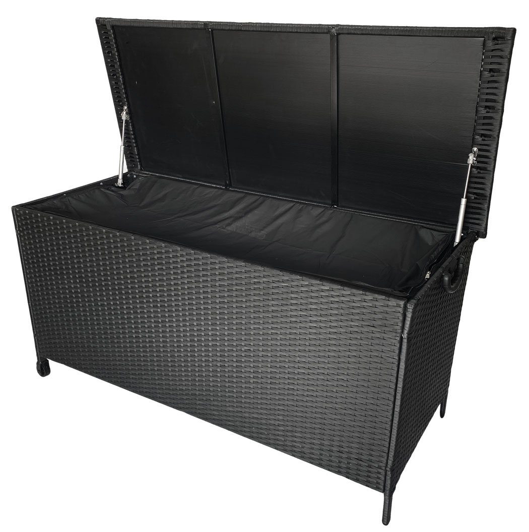 KMH Truhe Polyrattan Kissentruhe mit Rollen schwarz