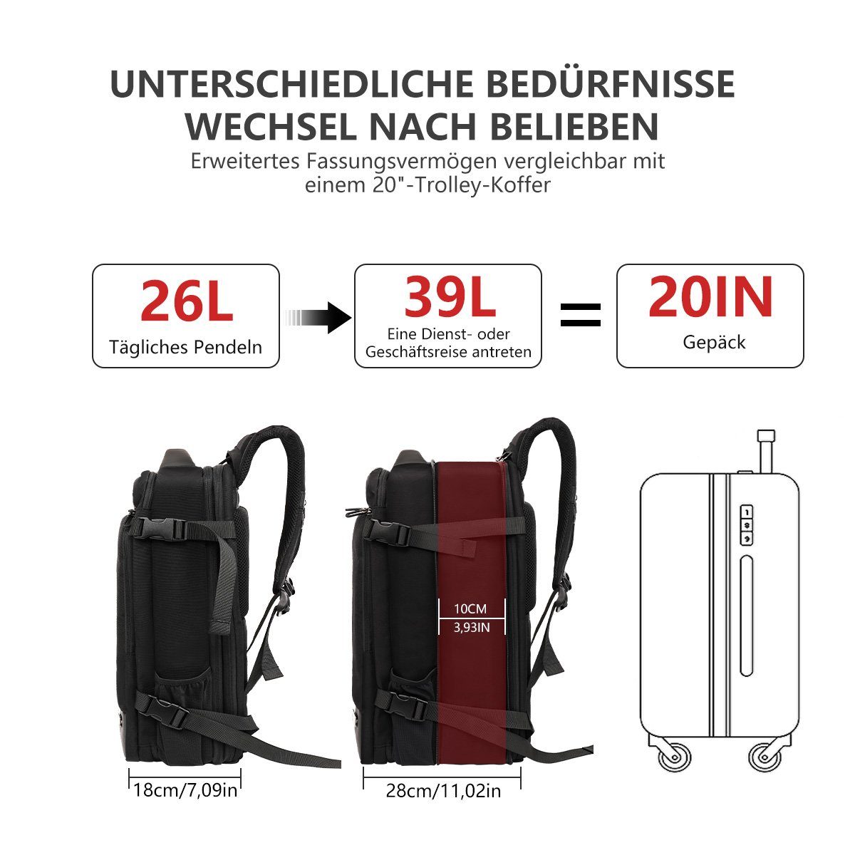 MULISOFT Kofferrucksack Arbeit Rucksack Erweiterbarer Laptop Rucksack für Business Reisen, 46x32x28cm Handgepäck Laptoprucksack für 17 zoll Notebook