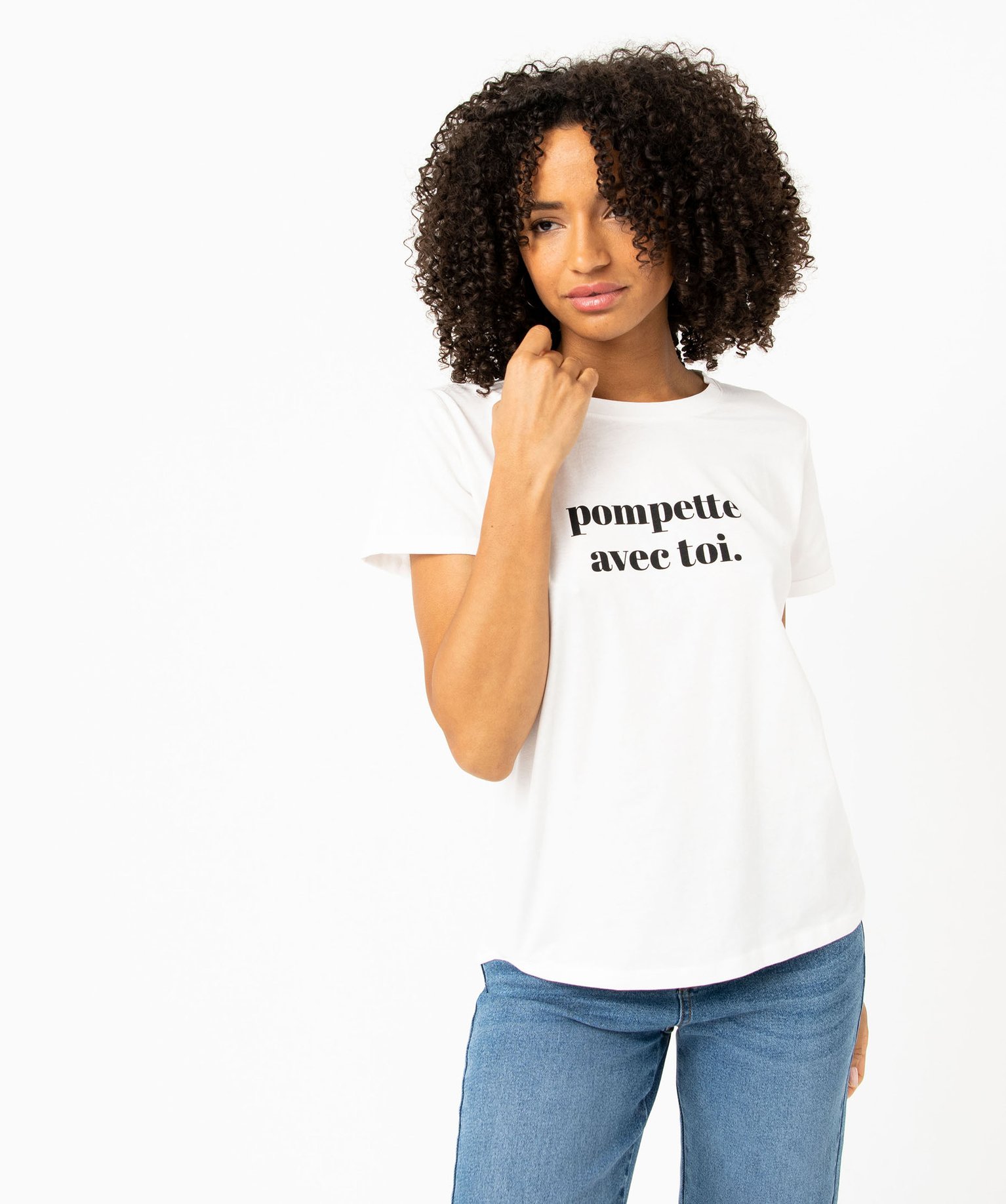 Tee-shirt à manches courtes avec message femme ecru | GEMO