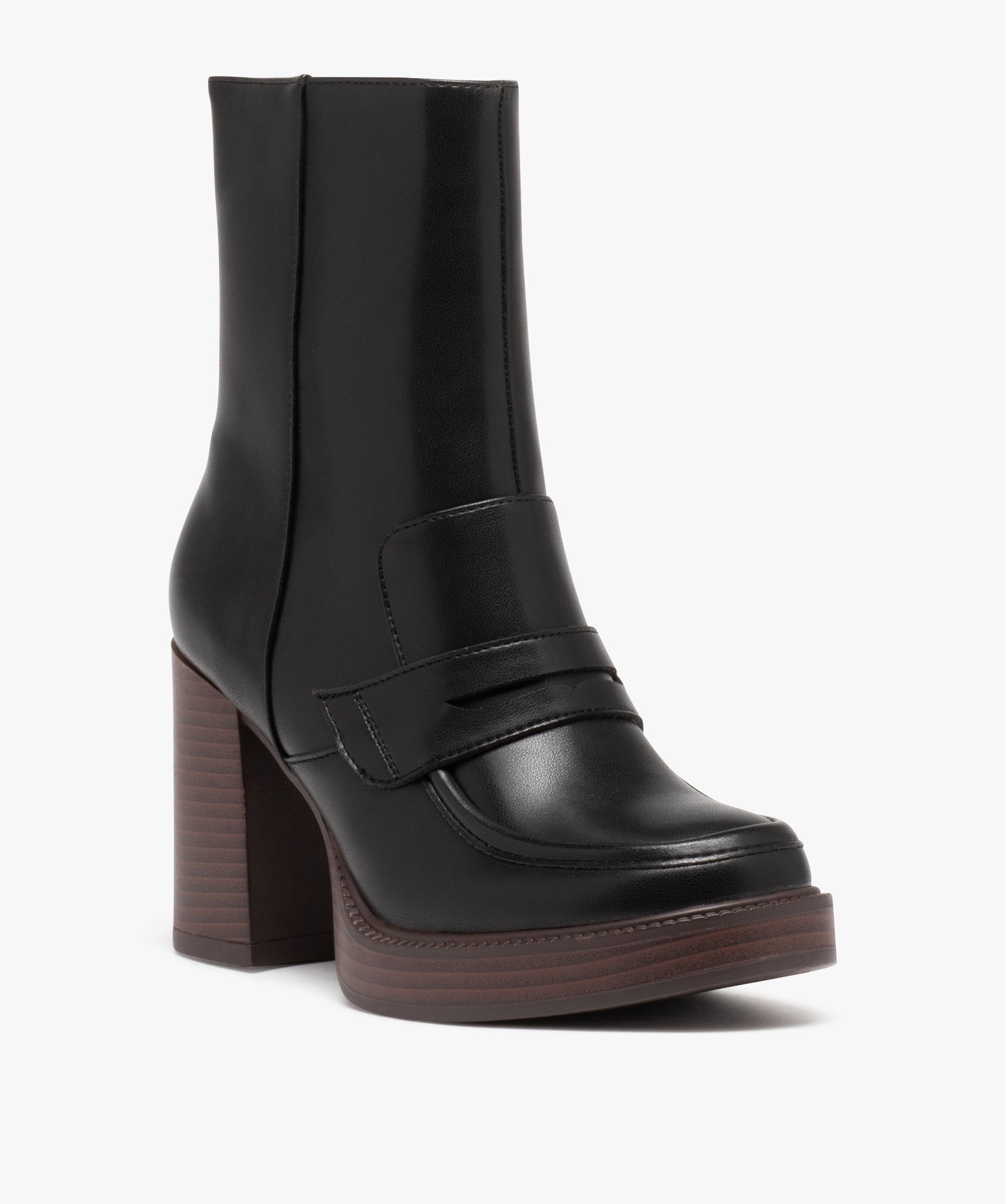 Boots à talon haut et épaisse semelle look mocassins femme noir | GEMO