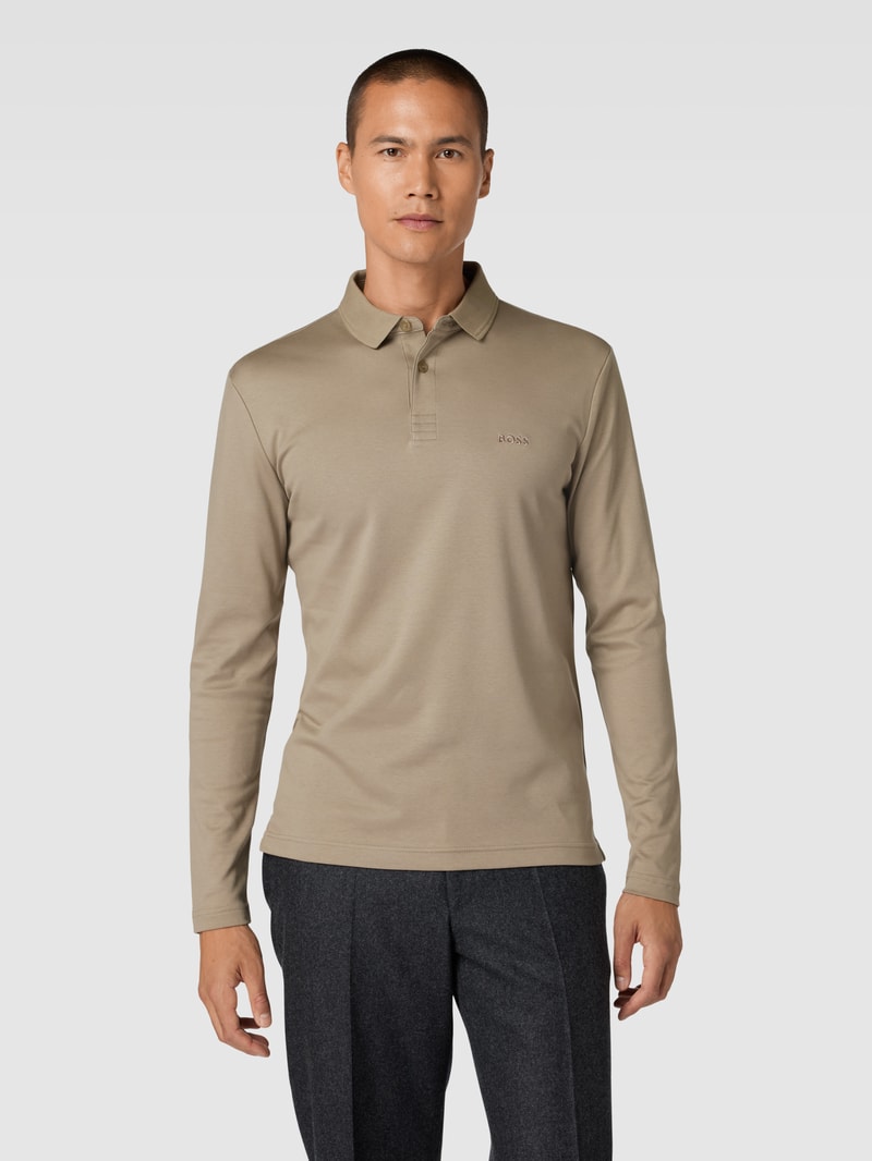 Poloshirt mit Label-Stitching Modell 'PIROL' in taupe