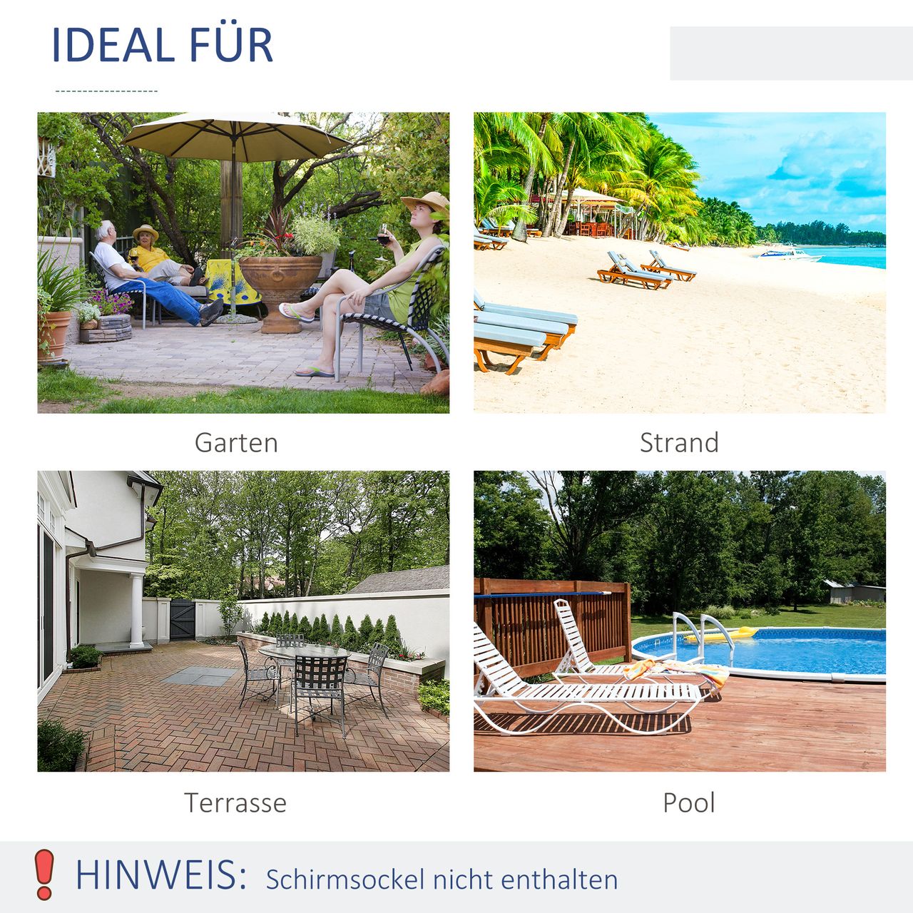 Outsunny Sonnenschirm Terrassenschirm Gestell Stahl im Freien Blauer Streifen