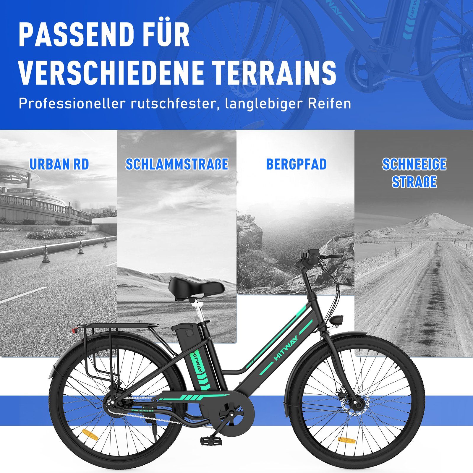 HITWAY E-Bike, 250W E-fahrräde 36V8.4AH Abnehmbarer Akku Hollandräder