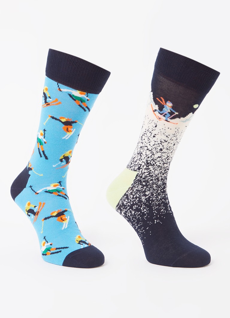 Skarpety narciarskie Happy Socks, sprzedawane w paczkach po 2 sztuki w pudełku prezentowym.
