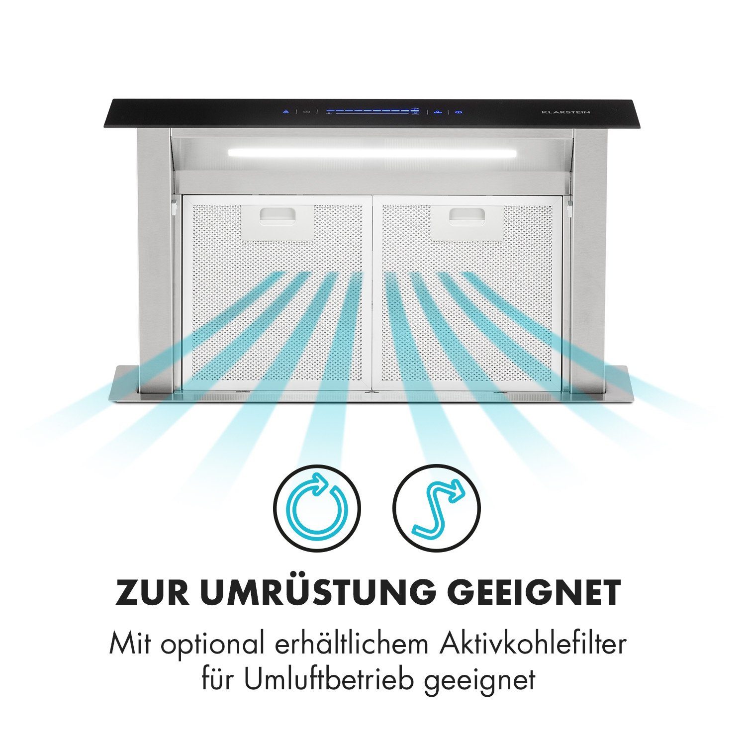 Klarstein Deckenhaube Serie CGCH3-Royal-FlushEco Royal Flush Eco, Tischabzugshaube Kochfeld Dunstabzugshaube Umluft Abluft Einbau