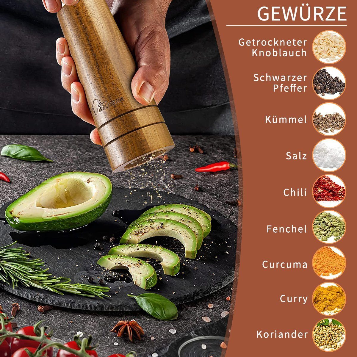 DOPWii Pfeffermühle Salz und Pfeffermühle,22cm Manuelle Gewürzmühle 2er Set