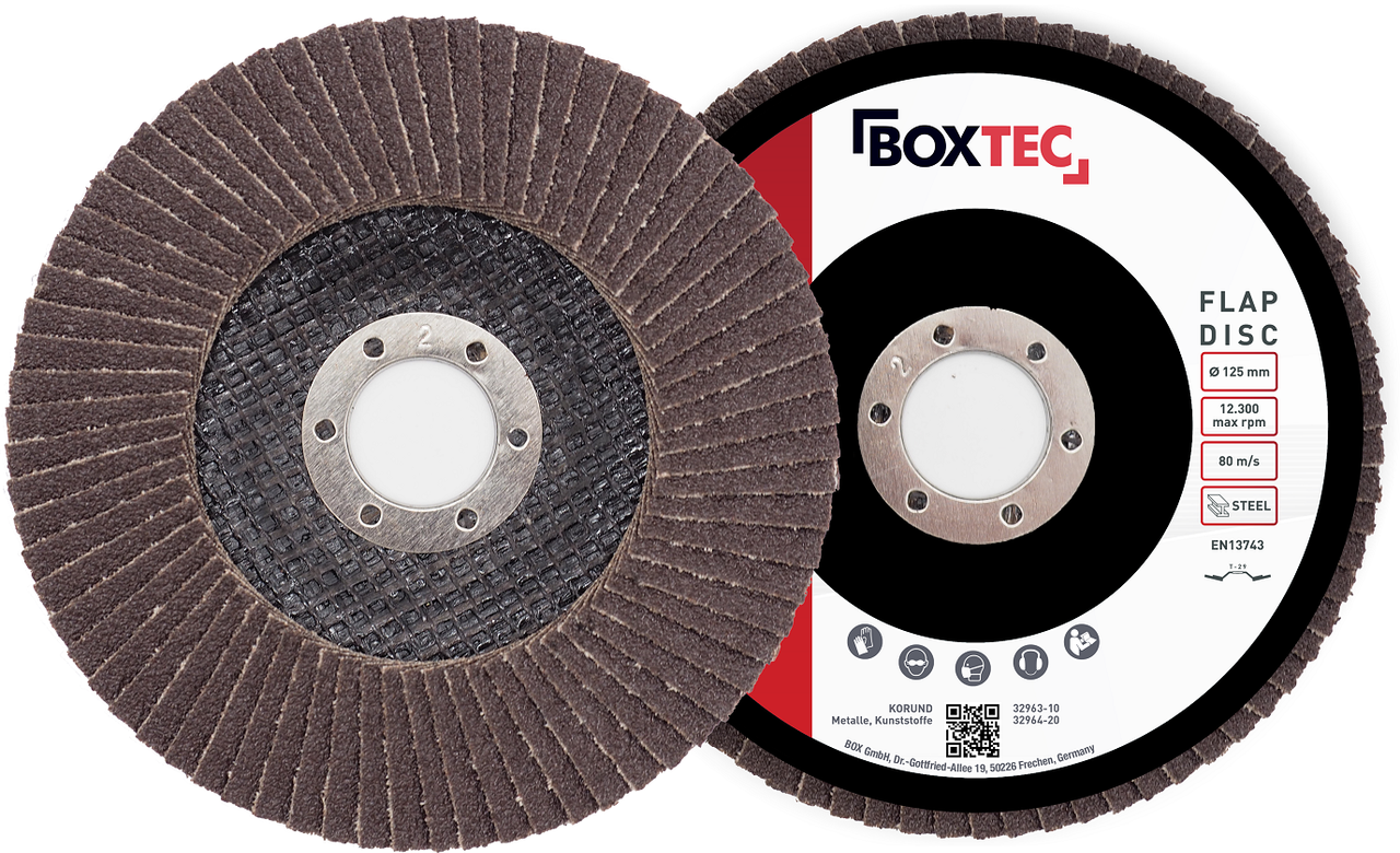 BOXTEC Fächerscheiben BRAUN 125mm Lamellenscheiben Schleifscheiben für Metall & Holz 10er Pack MIX-Set