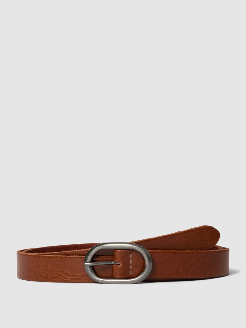 Ledergürtel mit Dornschließe in metallic in cognac