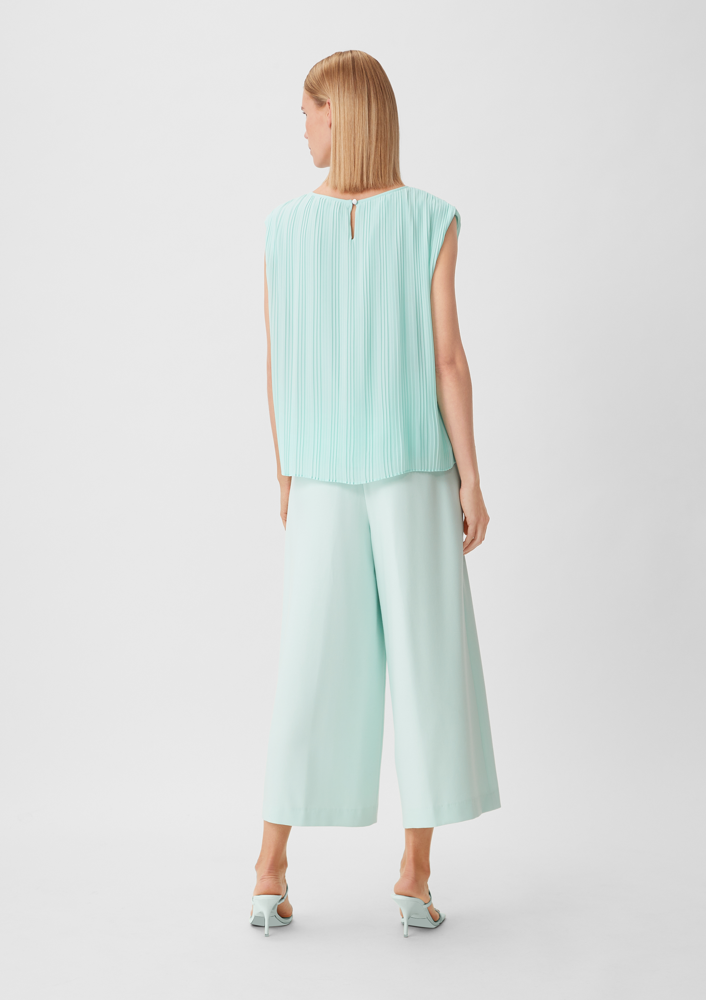 Chiffonbluse mit Plisséefalten - pastelltürkis