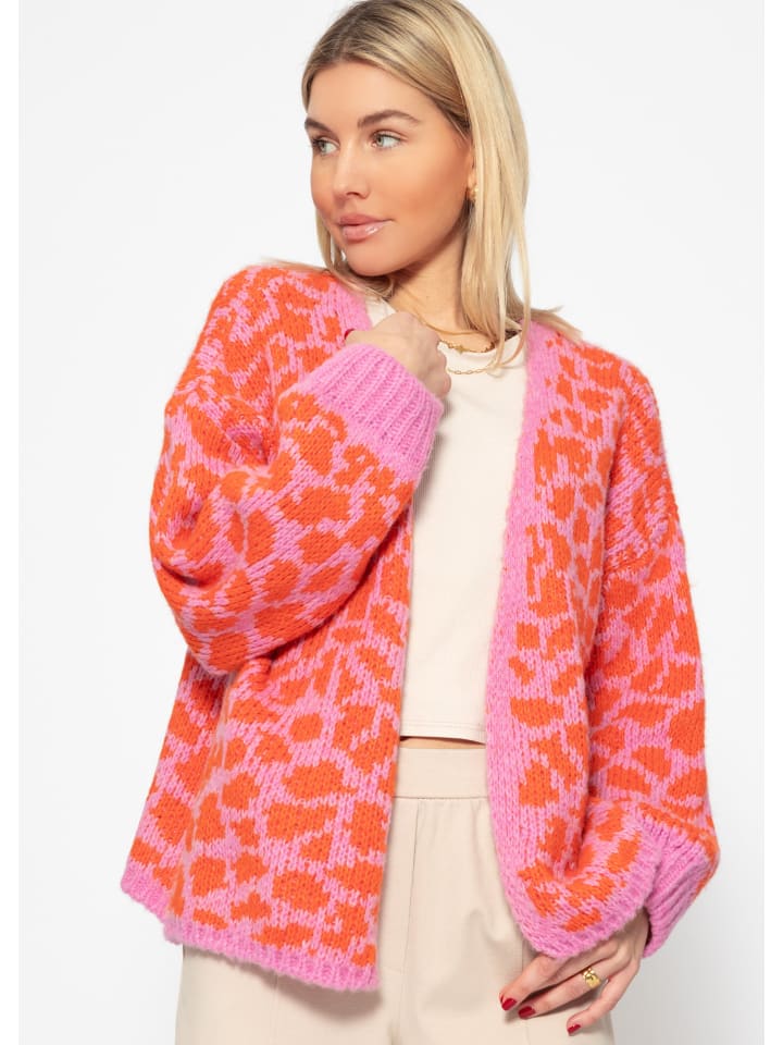 SASSYCLASSY Kurzer Cardigan mit Leo-Print in Rosa günstig kaufen