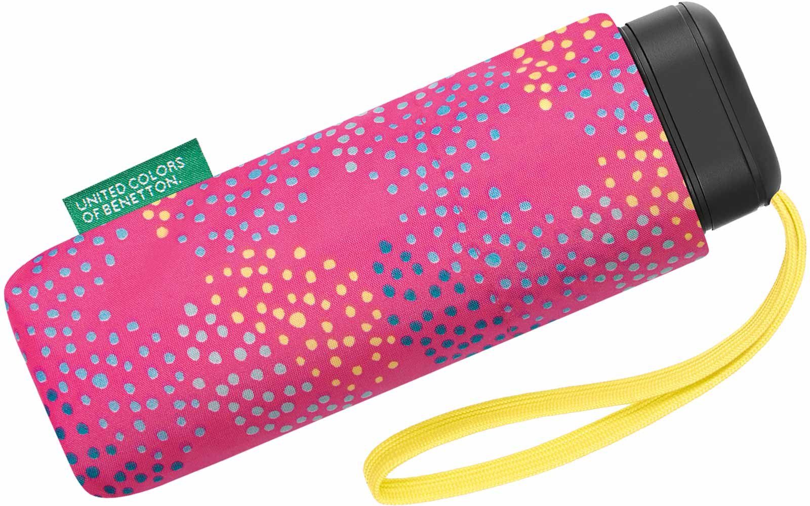 United Colors of Benetton Taschenregenschirm Ultra Mini Flat - Pop Dots fuchsia, mit modernem Punkte-Kreise-Muster