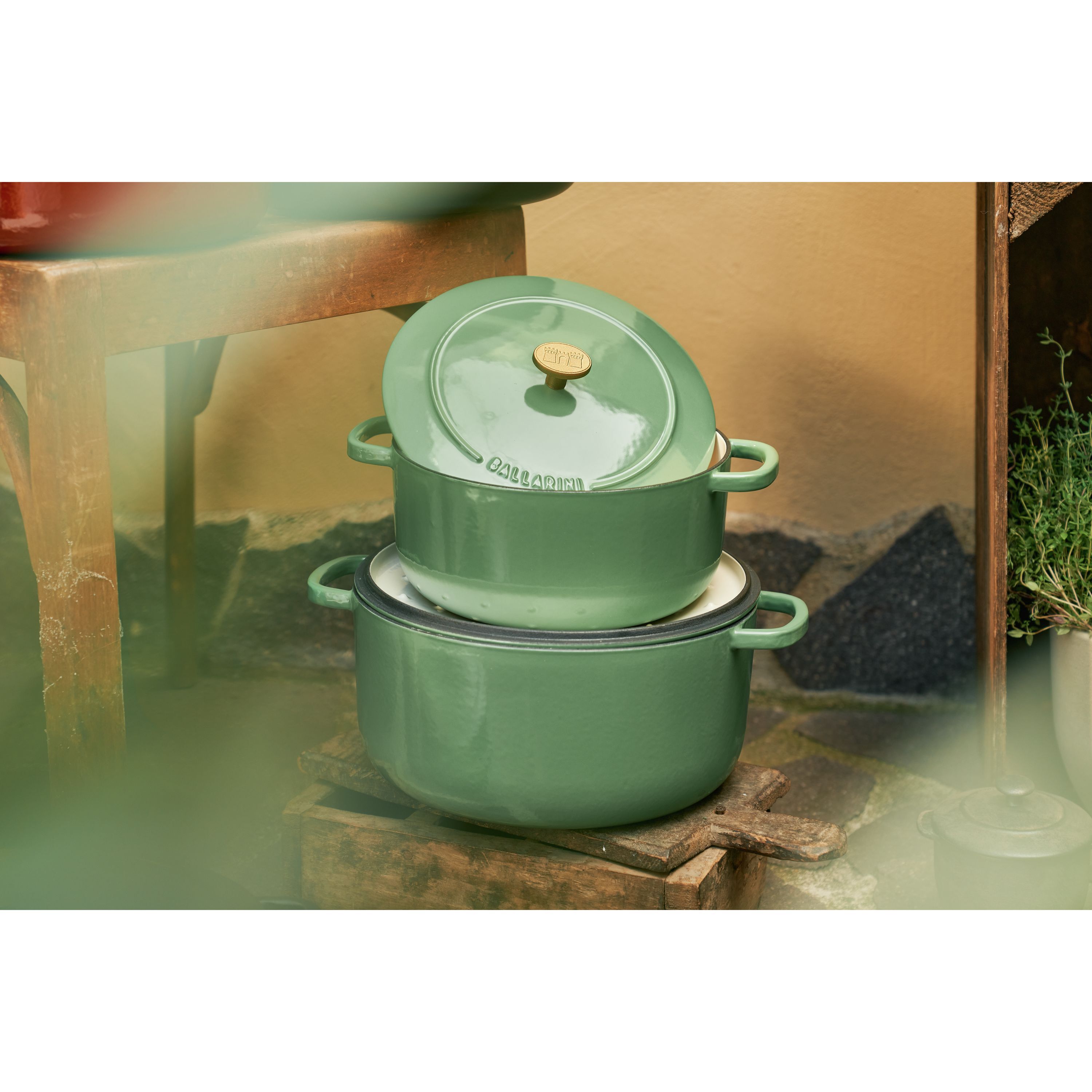 Cocotte 24 cm, rund, Grün, Gusseisen