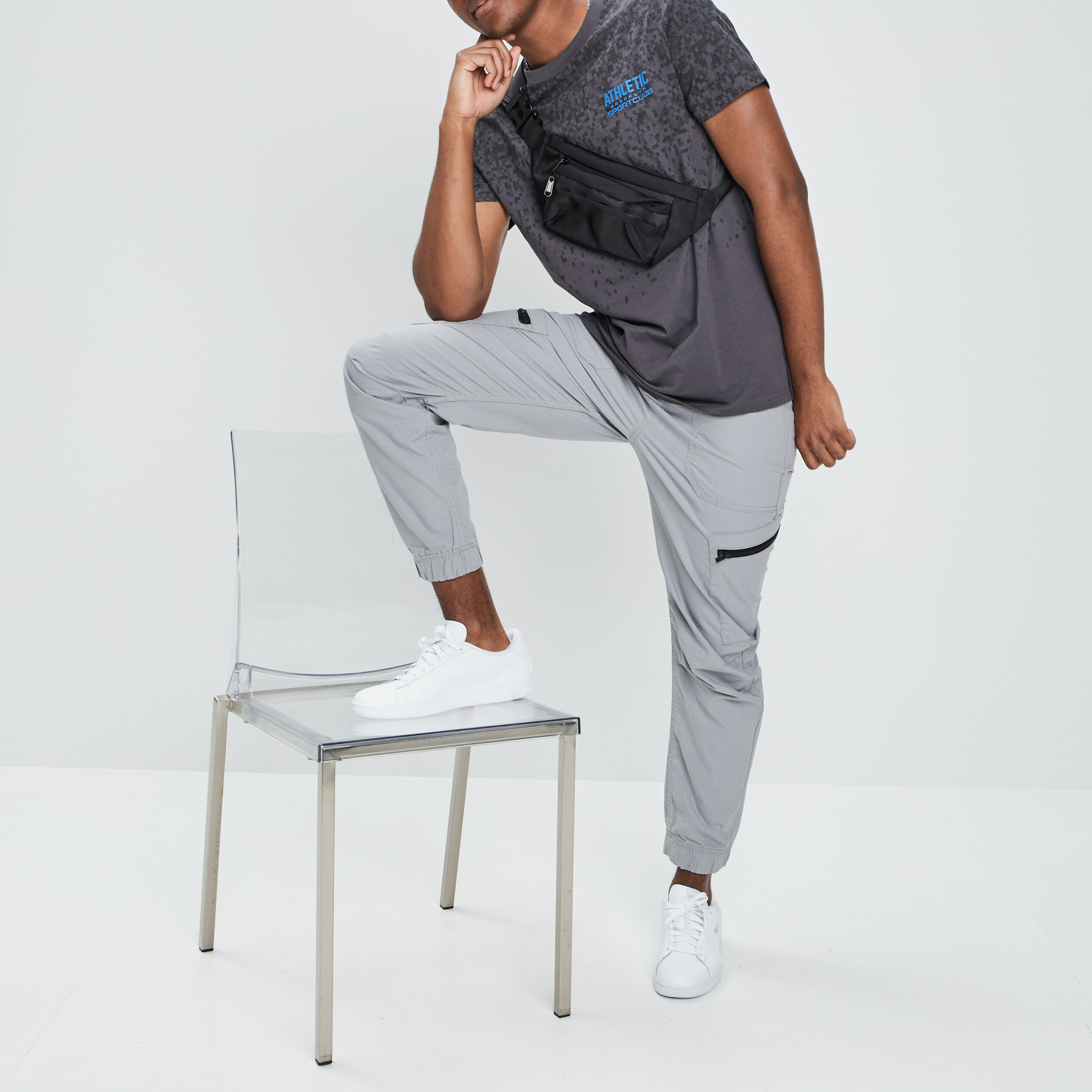 Pantalon cargo à coulisse gris homme | La Halle