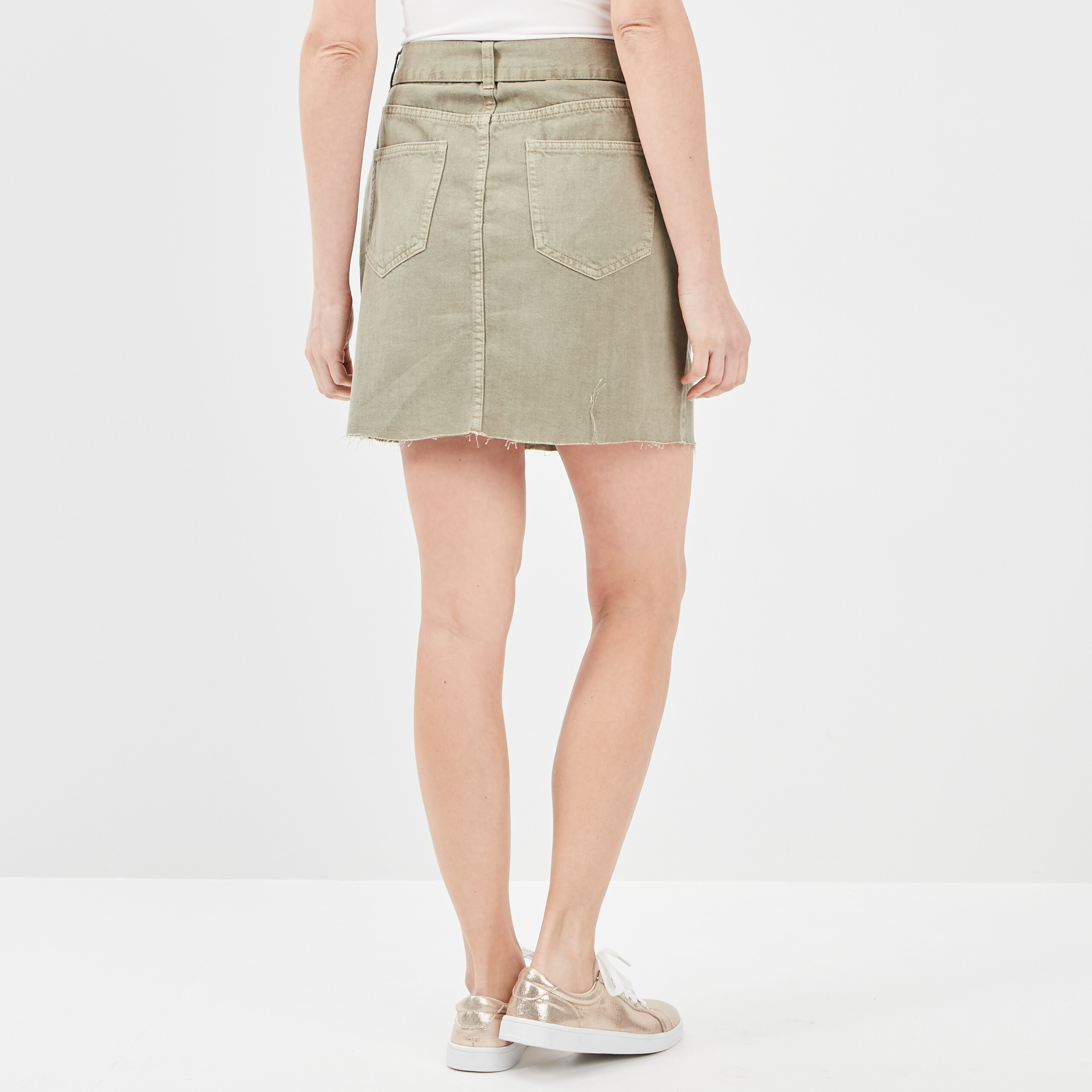 Jupe droite ceinturée vert kaki femme | La Halle