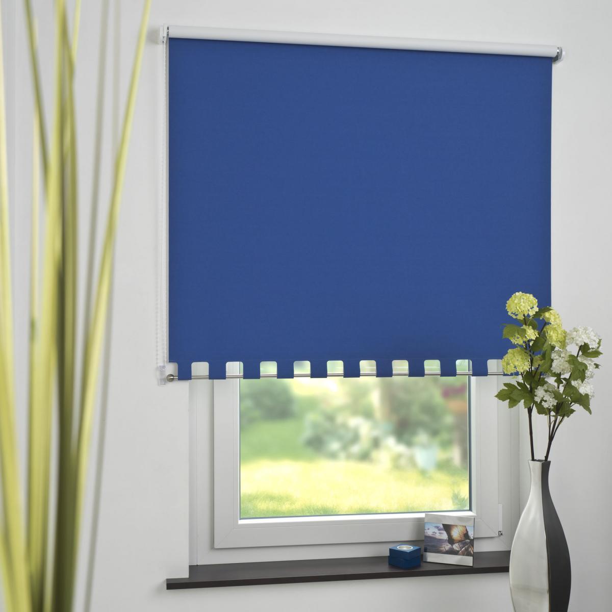 Bella Casa Seitenzugrollo Kettenzugrollo Volantrollo Rollo Eckig Verdunklung 82 x 180 cm blau für Fenster