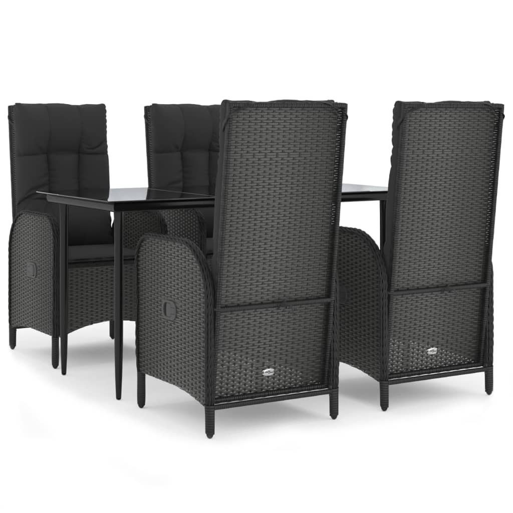vidaXL Garten-Essgruppe 5-tlg. Garten-Essgruppe mit Kissen Schwarz Poly Rattan, (1-tlg)