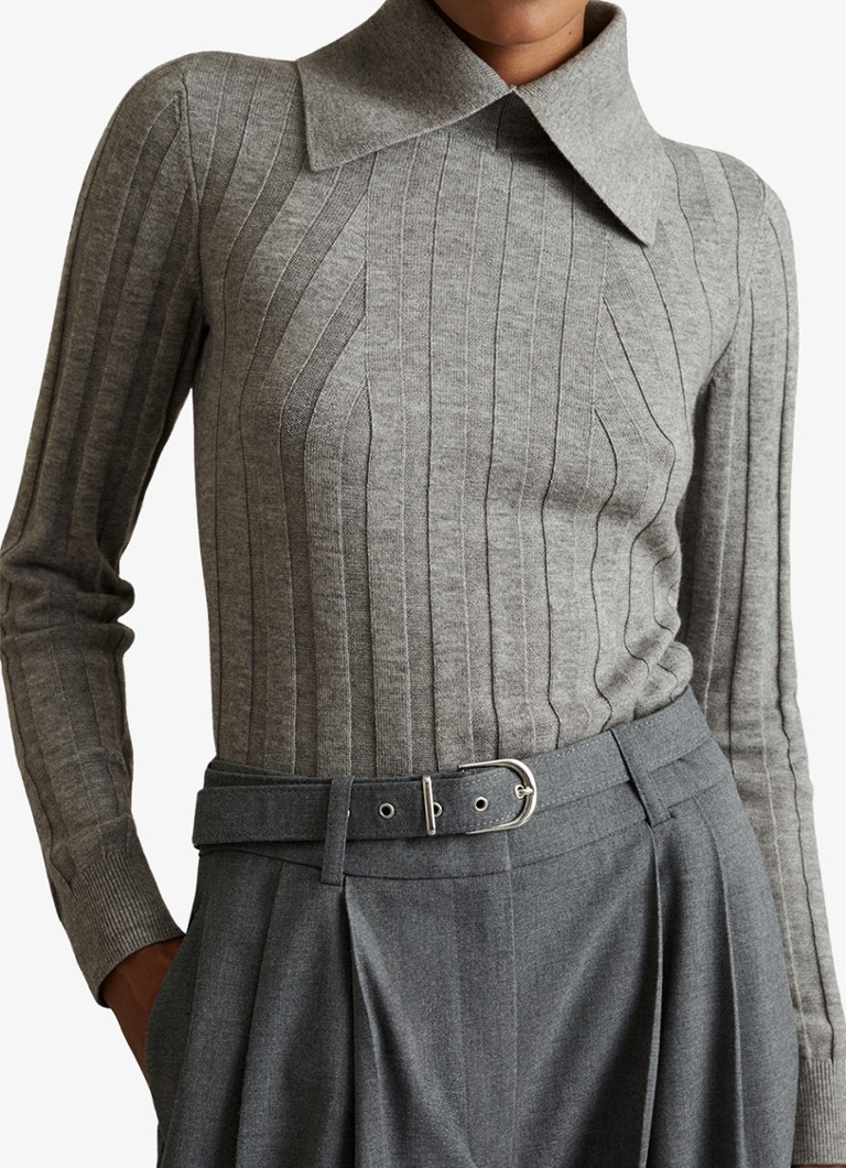 Reiss Winter fine-knit sweater in wool blend with ribbed structure