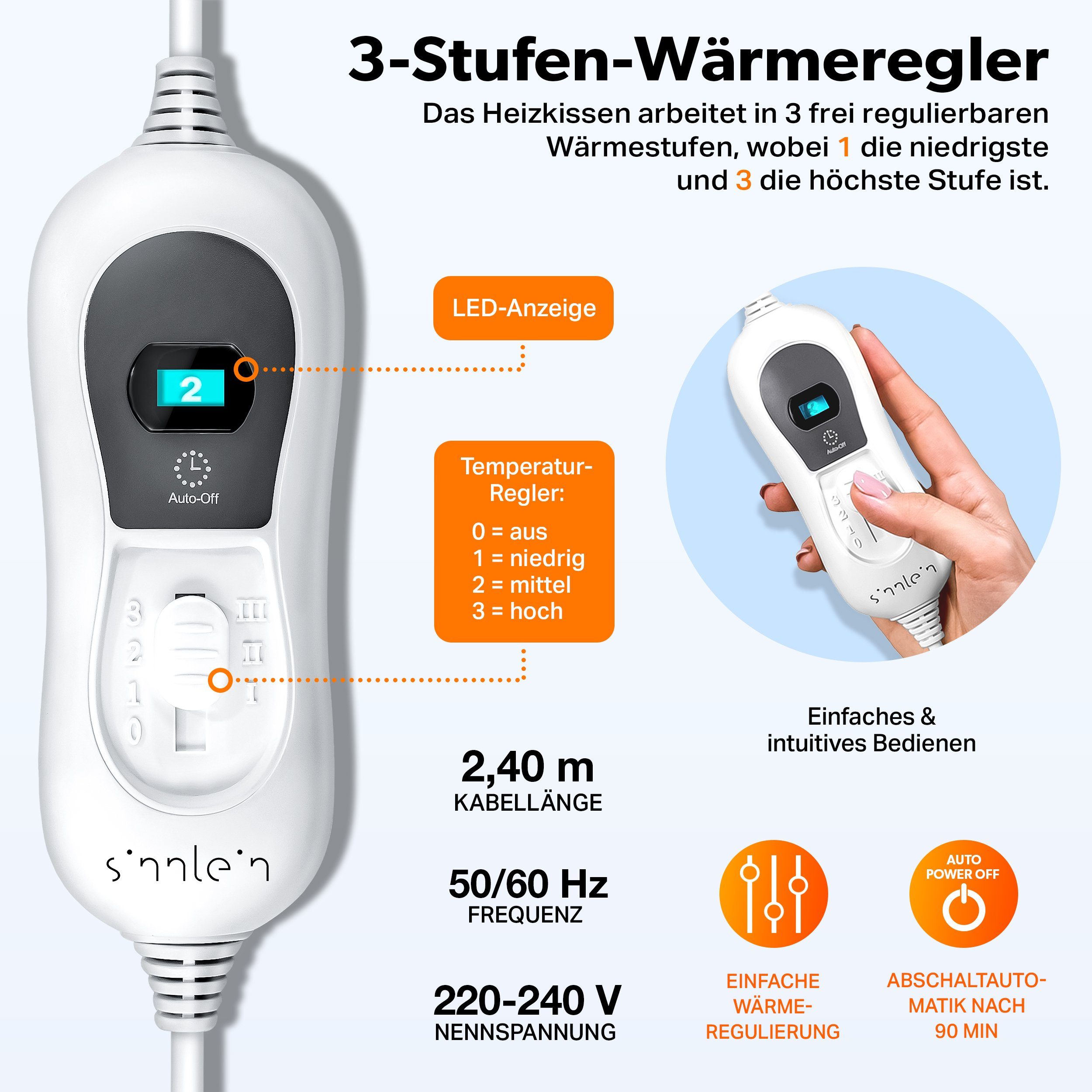 sinnlein Heizkissen elektrisches Wärmekissen 60 x 85 cm, 3 Stufen, für Rücken, Nacken und Schulter