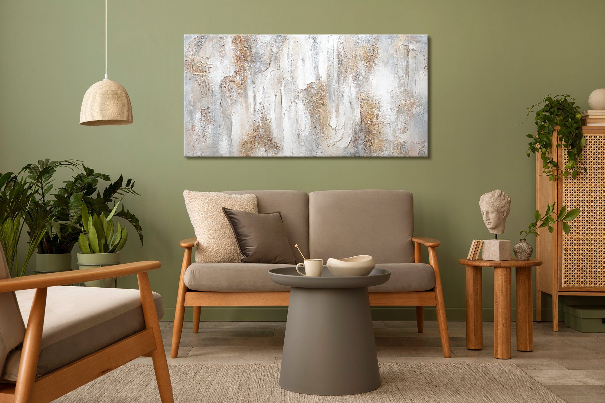 YS-Art Gemälde Philosophie, Abstrakte Bilder, Weiß Beige Gold Abstraktes Leinwand Bild Handgemalt 3D