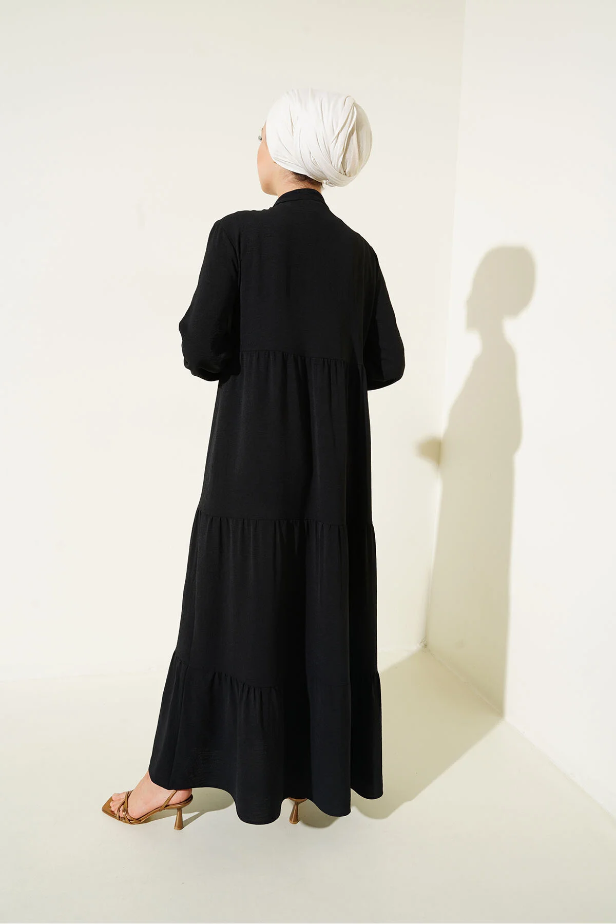 Bigdart  1627 Hijab-Kleid mit Kragen und Schnürung, Ramadan-Kollektion – Schwarz