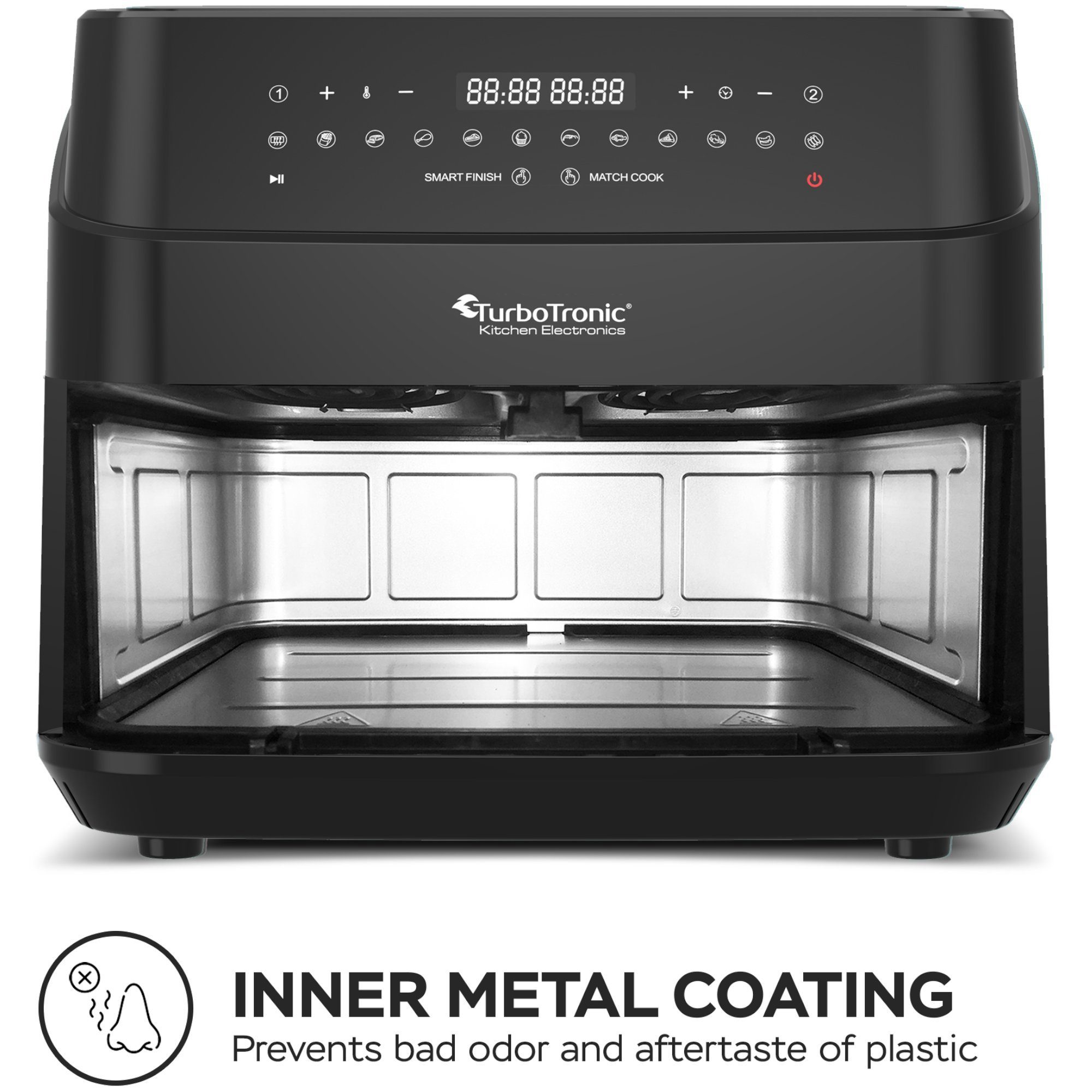 TurboTronic by Z-Line Heißluftfritteuse XXL Doppelkammer 2x 4,5 Liter, 50°C - 200°C, Power, dual, Camping, 3200 W, 12 Programme Fritteuse ohne Fett, digitaler doppel Airfryer Fettfrei
