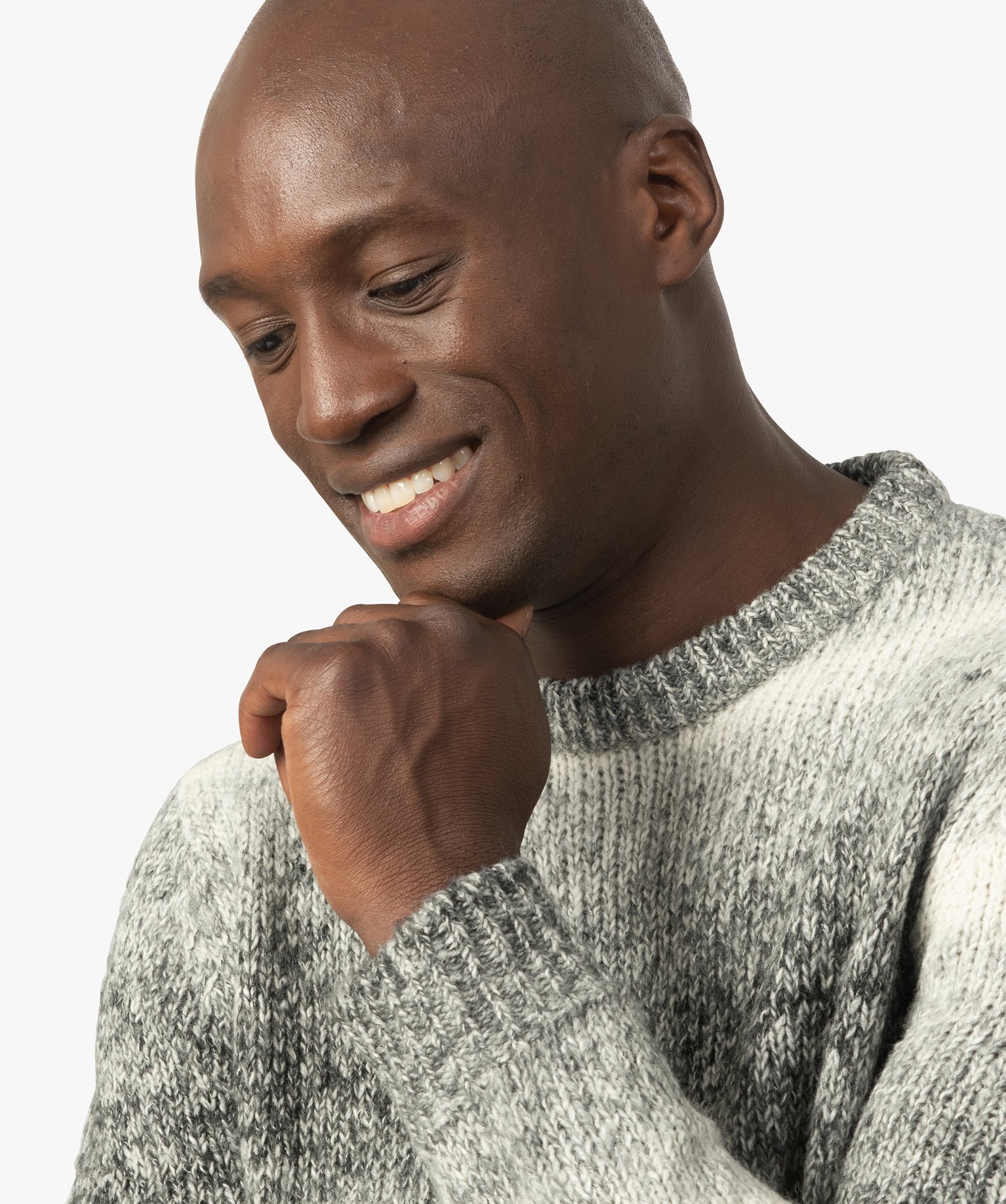 Pull homme avec col rond en maille chinée gris | GEMO