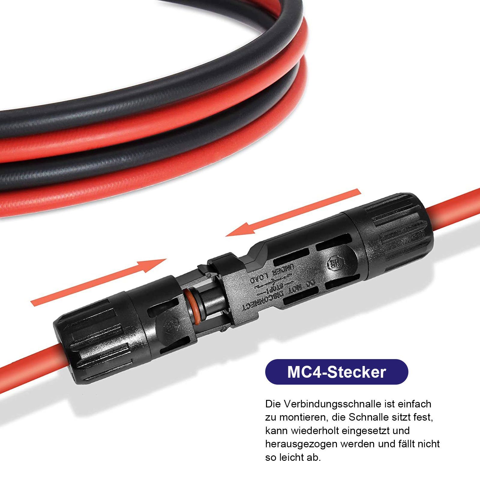 GLIESE Solaranlage 1paar 6mm2 rot + schwarz Solarkabel 32.8-49m mit Stecker, (1 Paar Solarkabel)