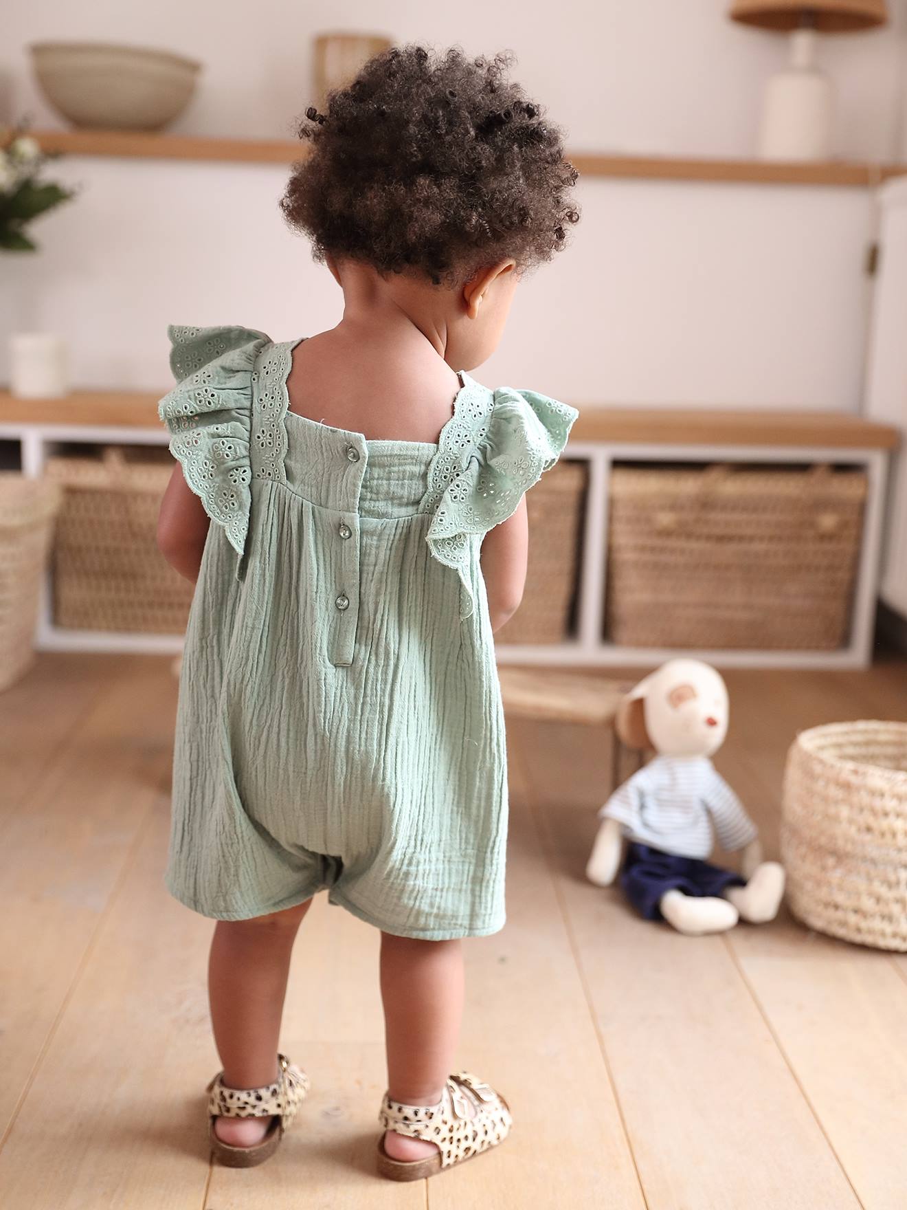Vertbaudet Mädchen Baby Sommer-Overall - salbeigrün
