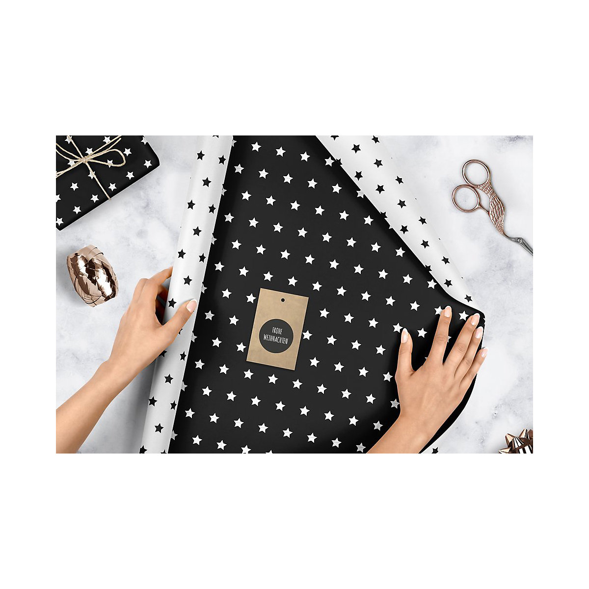 Geschenkpapier-Set Sterne (schwarz/weiß)