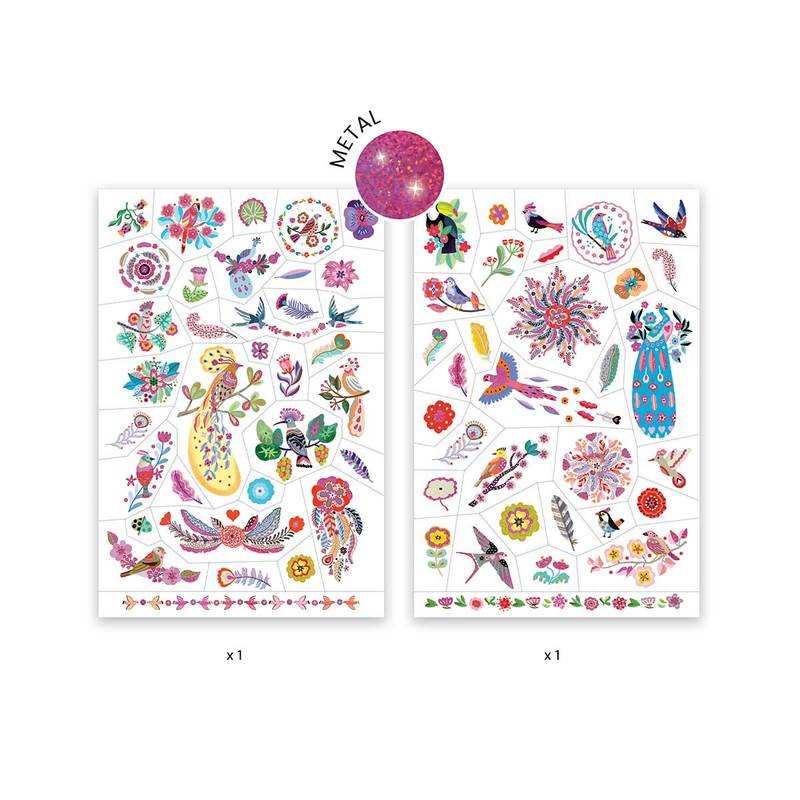2 planches de tattoos Plume color Djeco