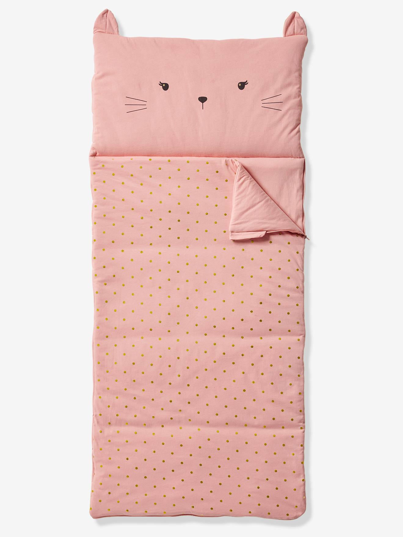 Vertbaudet Kinder Schlafsack KATZE mit Recycling-Materialien Oeko-Tex - rosa