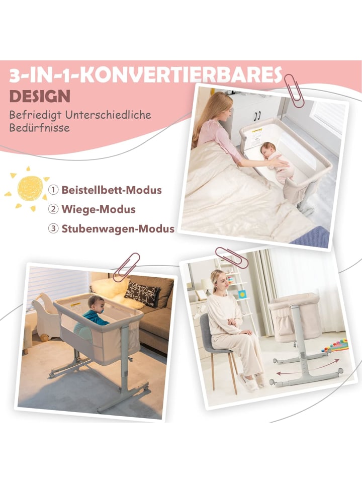 COSTWAY 3 in 1 Beistellbett in Beige günstig kaufen onesize