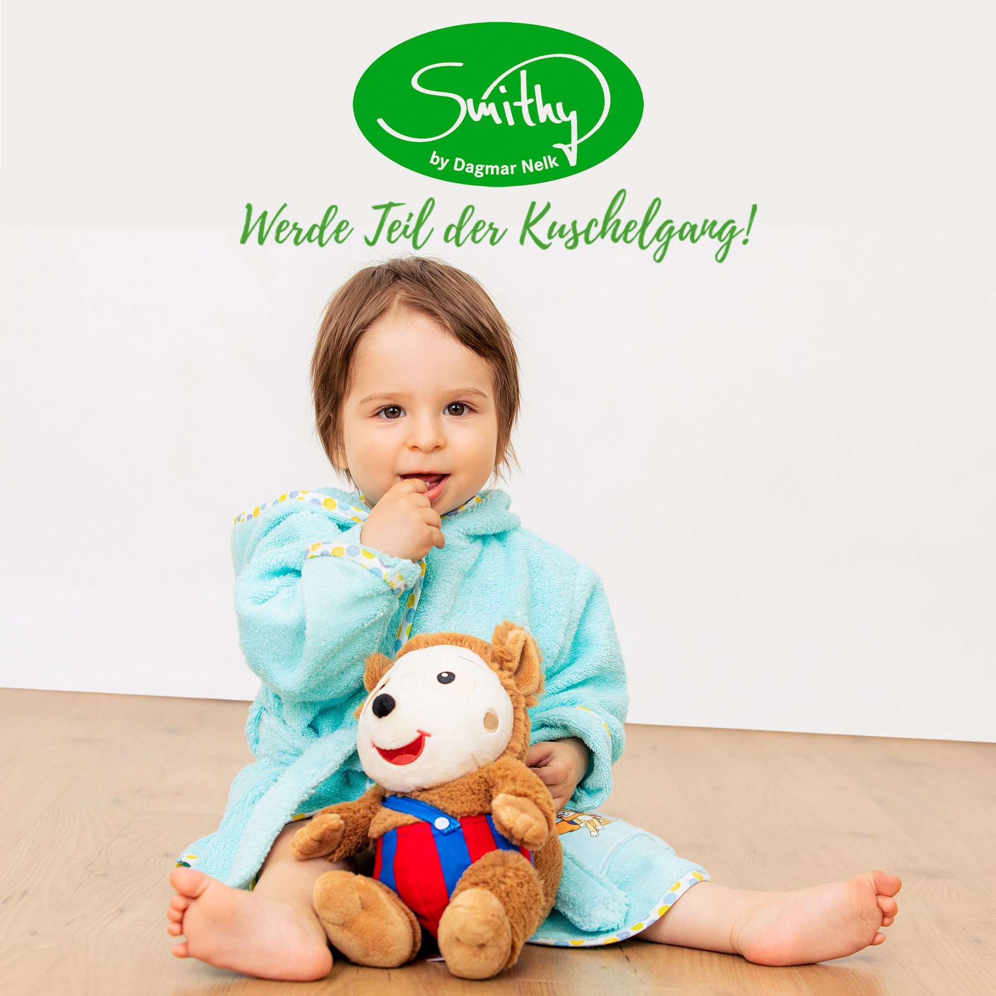 Smithy Kinderbademantel mit Bobo Siebenschläfer, Velours-Frottee, Kapuze, Gürtel, Knöpfe, made in Europe