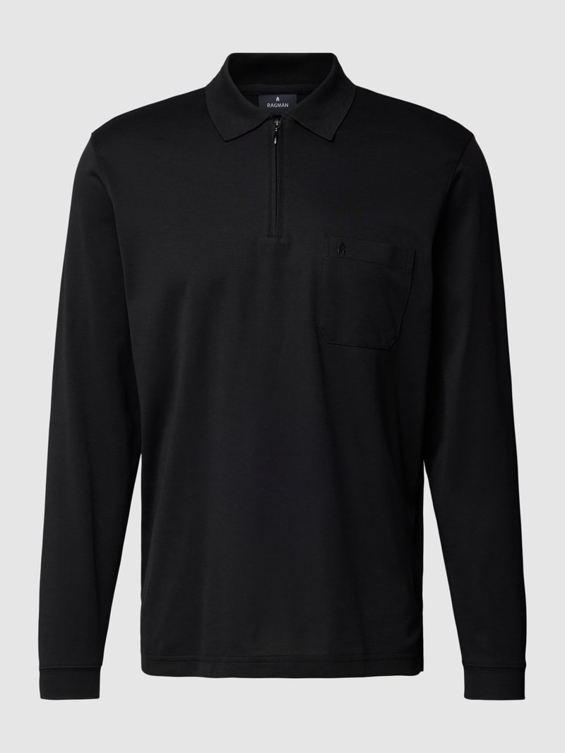 Poloshirt mit kurzer Reißverschlussleiste in schwarz