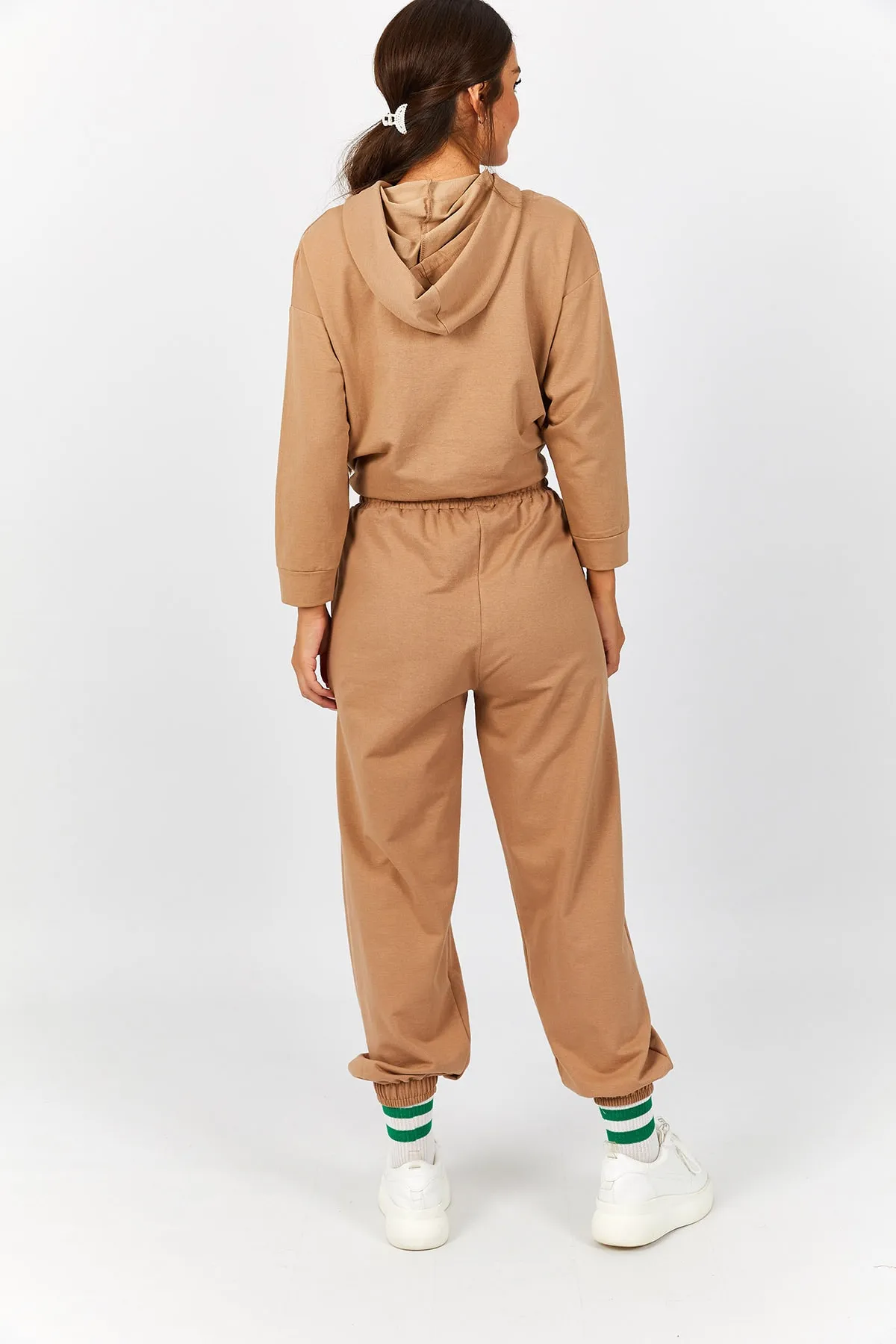 armonika  Nerzfarbene Damen-Jogginghose mit elastischem Bund und Beintaschen, Arm-22Y024062