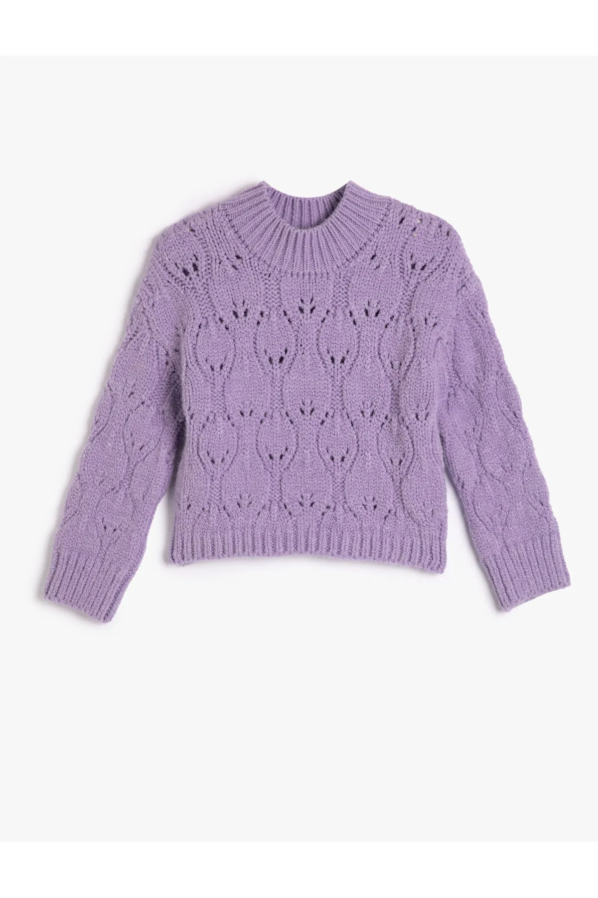 Koton  Gestrickter Pullover mit durchbrochenem Rundhalsausschnitt, langen Ärmeln und weicher Struktur